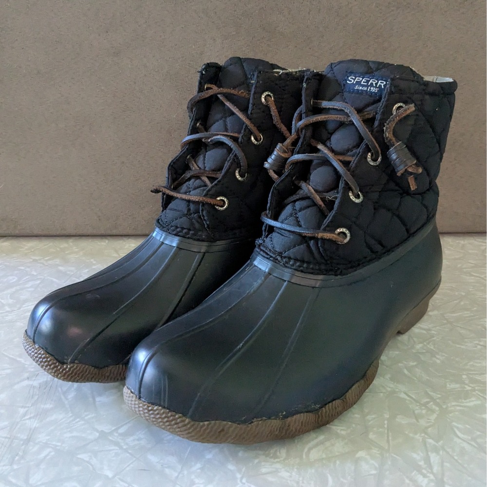 Sperry Topsider Quilted Duck Boots Black Ankle Rain Boots Womens 8W